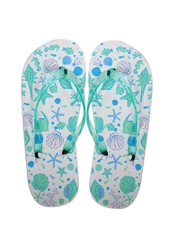 Daiso Unisex Beach Sandals with Shell Design | Green | US 2.5 / EU 34 | Lightweight Summer Slippers for Beach & Outdoor Use - Image 1
